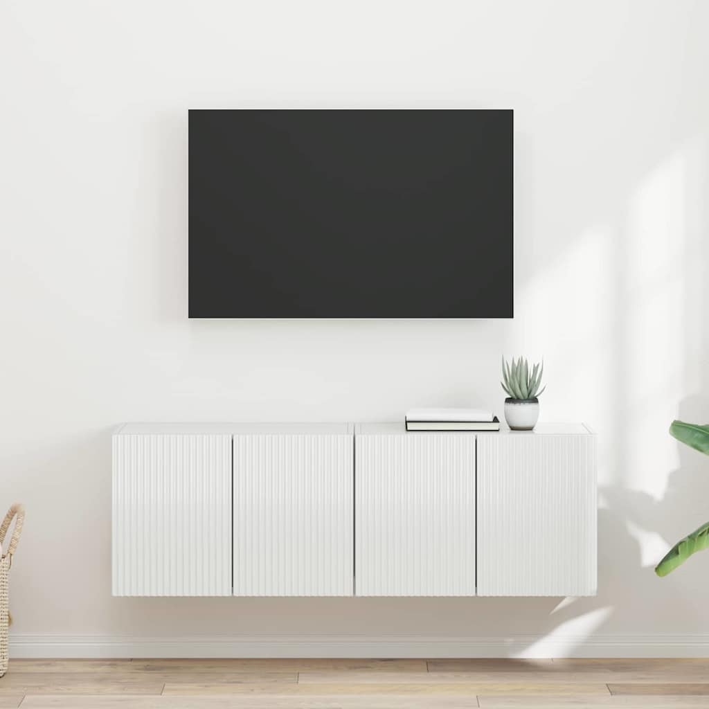 TV-wandkast 2 pcs Hoogglans wit 59,5 x 31 x 40 cm Bewerkt hout is nu te koop bij PeponiXL, paradijselijk wonen!