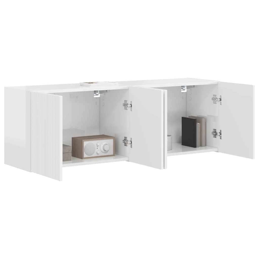 TV-wandkast 2 pcs Hoogglans wit 59,5 x 31 x 40 cm Bewerkt hout is nu te koop bij PeponiXL, paradijselijk wonen!