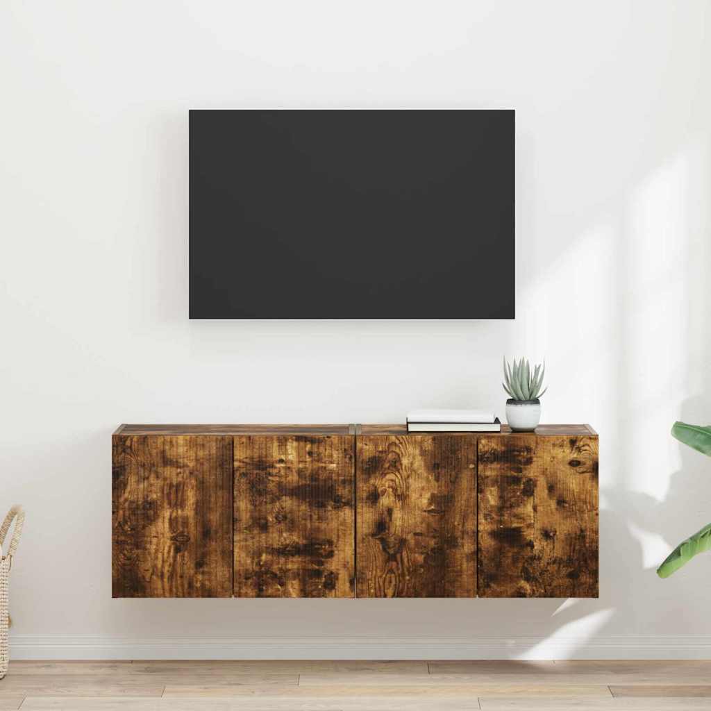 TV-wandkast 2 pcs Gerookt eiken 59,5 x 31 x 40 cm Bewerkt hout is nu te koop bij PeponiXL, paradijselijk wonen!