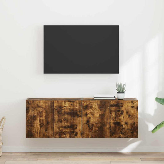 TV-wandkast 2 pcs Gerookt eiken 59,5 x 31 x 40 cm Bewerkt hout is nu te koop bij PeponiXL, paradijselijk wonen!
