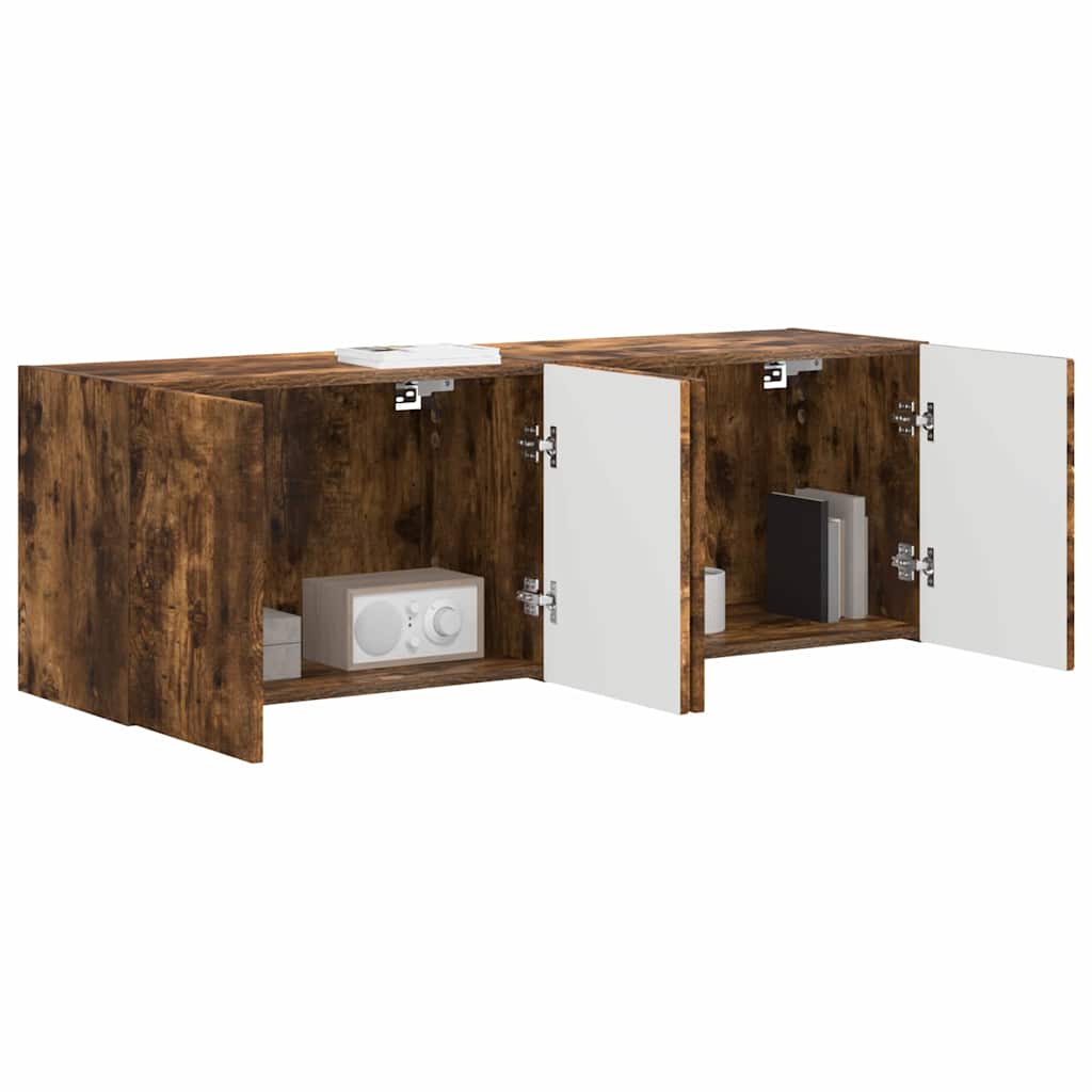 TV-wandkast 2 pcs Gerookt eiken 59,5 x 31 x 40 cm Bewerkt hout is nu te koop bij PeponiXL, paradijselijk wonen!