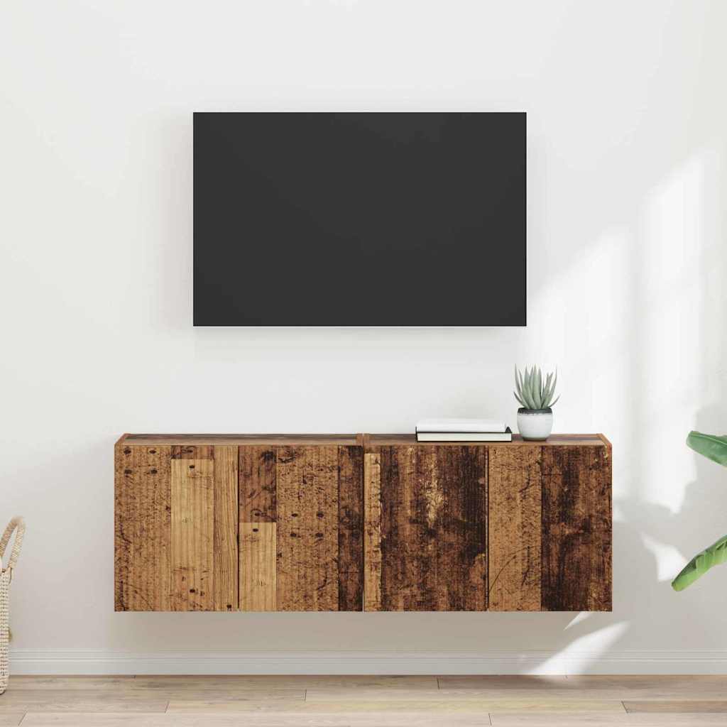 TV-wandkast 2 pcs Oud Hout 59,5 x 31 x 40 cm Bewerkt hout is nu te koop bij PeponiXL, paradijselijk wonen!