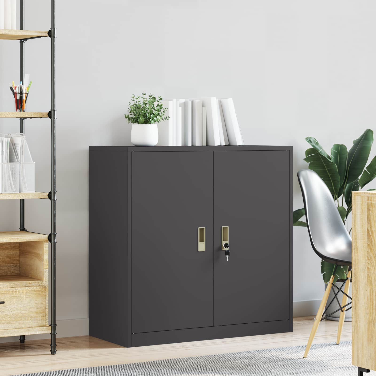 Opbergkast Zwart 90 x 40 x 90 cm Staal is nu te koop bij PeponiXL, paradijselijk wonen!