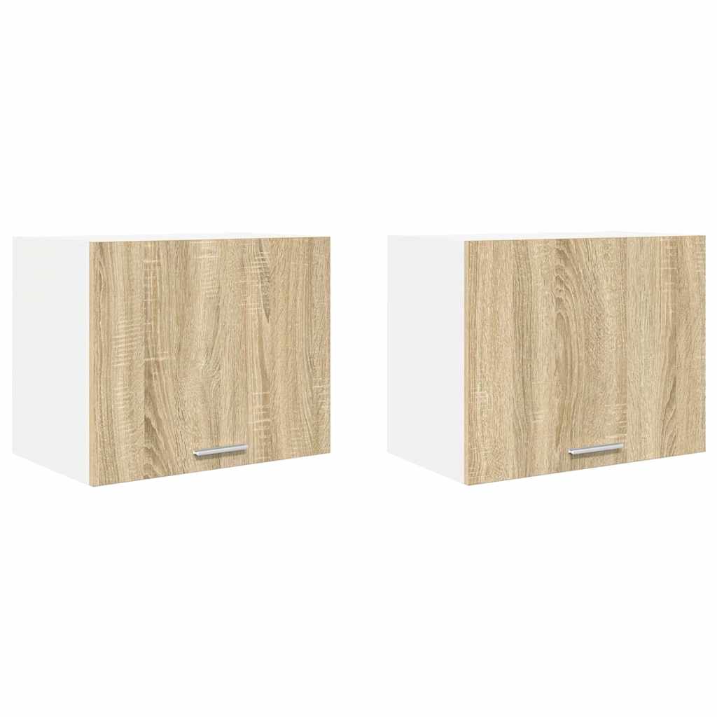 Hangkast 2 pcs Sonoma Eik en Wit 50 x 31 x 40 cm Bewerkt hout is nu te koop bij PeponiXL, paradijselijk wonen!
