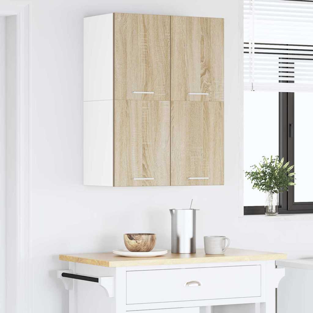 Hangkast 2 pcs Sonoma Eik en Wit 60 x 31 x 40 cm Bewerkt hout is nu te koop bij PeponiXL, paradijselijk wonen!