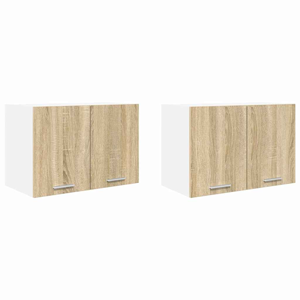 Hangkast 2 pcs Sonoma Eik en Wit 60 x 31 x 40 cm Bewerkt hout is nu te koop bij PeponiXL, paradijselijk wonen!