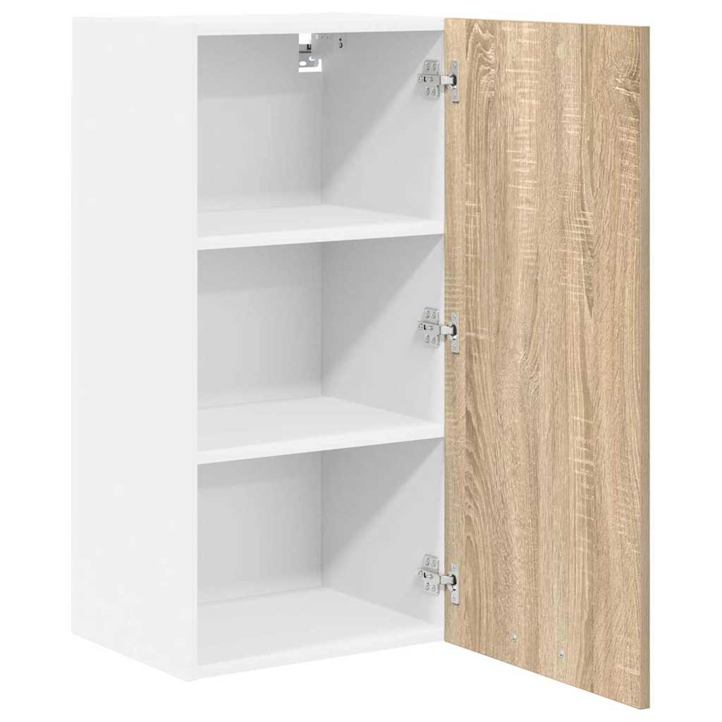 Hangkast Sonoma Eik en Wit 40 x 31 x 80 cm Bewerkt hout is nu te koop bij PeponiXL, paradijselijk wonen!