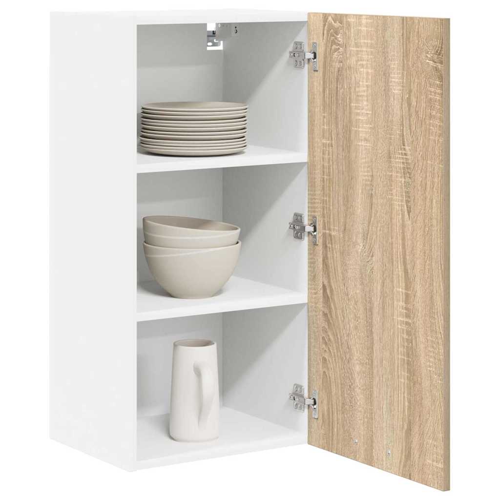 Hangkast Sonoma Eik en Wit 40 x 31 x 80 cm Bewerkt hout is nu te koop bij PeponiXL, paradijselijk wonen!