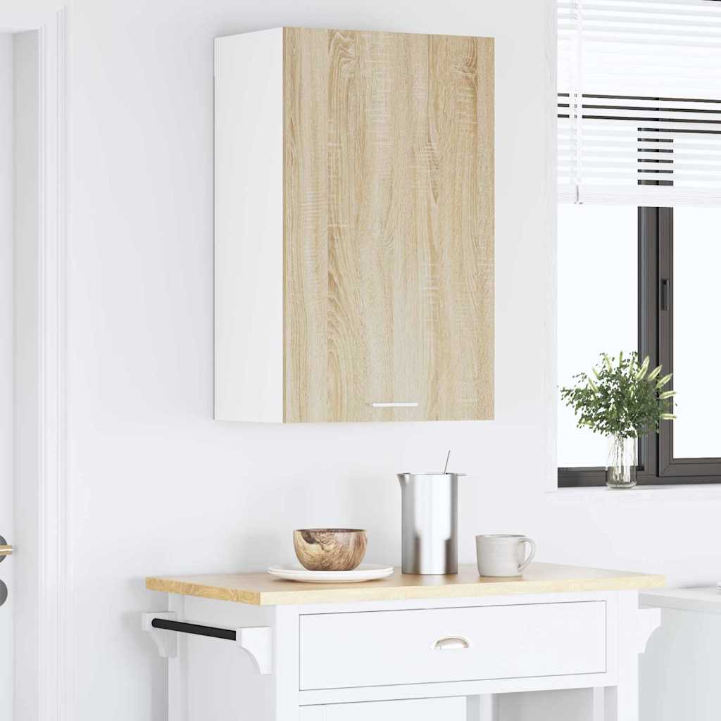 Hangkast Sonoma Eik en Wit 50 x 31 x 80 cm Bewerkt hout is nu te koop bij PeponiXL, paradijselijk wonen!