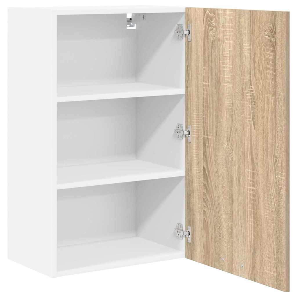 Hangkast Sonoma Eik en Wit 50 x 31 x 80 cm Bewerkt hout is nu te koop bij PeponiXL, paradijselijk wonen!