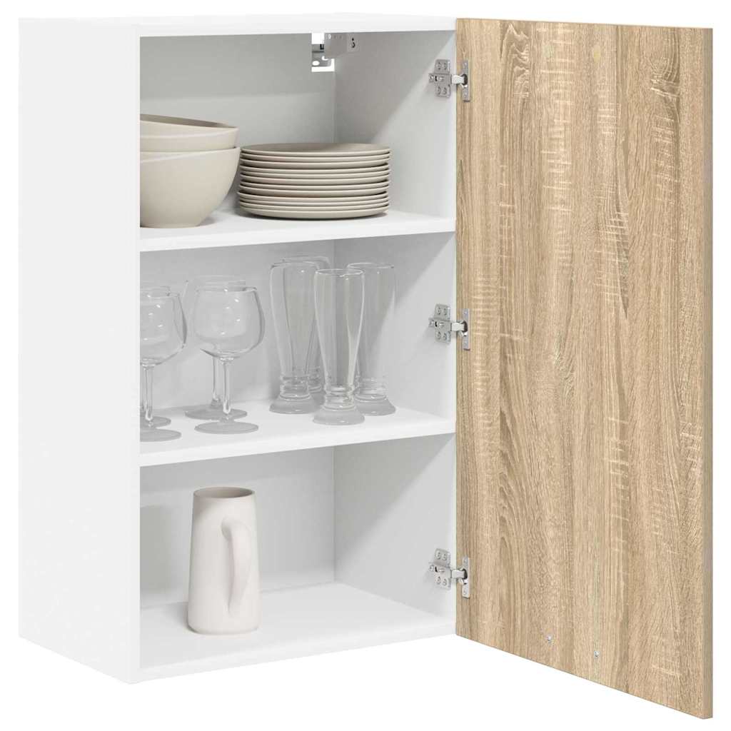 Hangkast Sonoma Eik en Wit 50 x 31 x 80 cm Bewerkt hout is nu te koop bij PeponiXL, paradijselijk wonen!