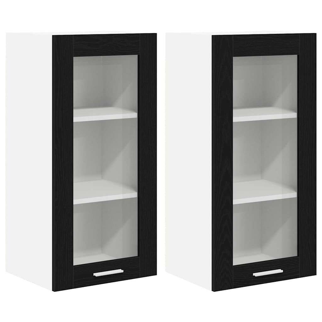 Hangkast 2 pcs Zwart Eiken 40 x 31 x 80 cm Bewerkt hout is nu te koop bij PeponiXL, paradijselijk wonen!