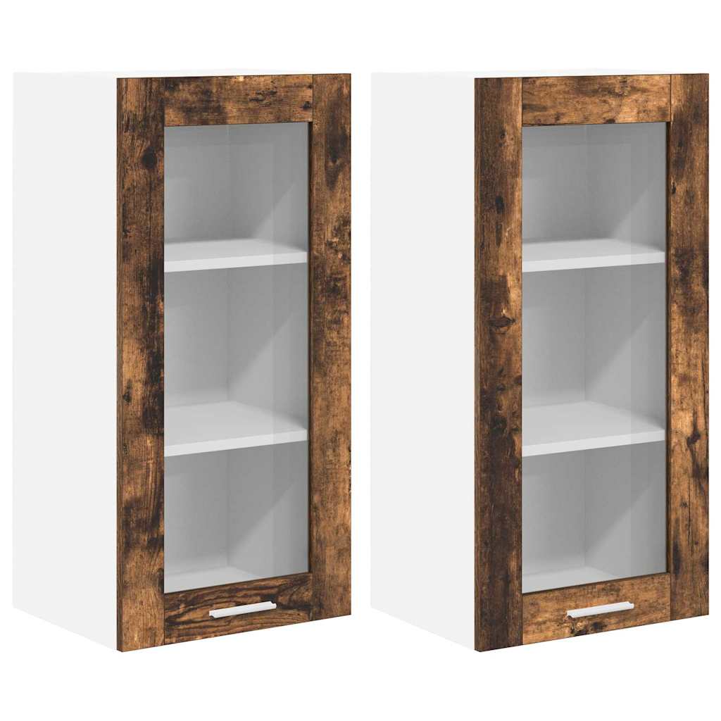 Hangkast 2 pcs Gerookt eiken 40 x 31 x 80 cm Bewerkt hout is nu te koop bij PeponiXL, paradijselijk wonen!