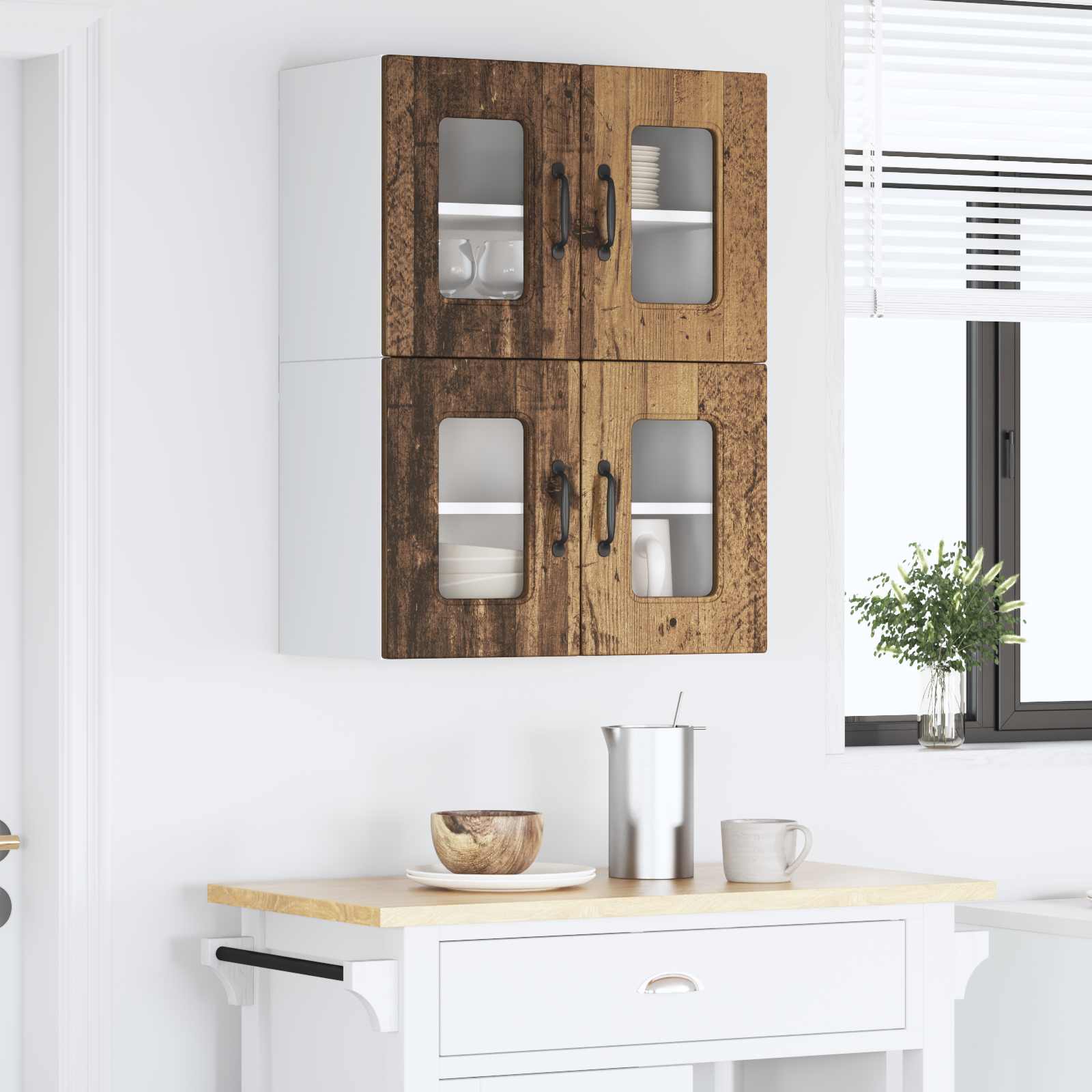 Keukenkast Kalmar 2 pcs Oudhout 60 x 31 x 40 cm Bewerkt hout is nu te koop bij PeponiXL, paradijselijk wonen!