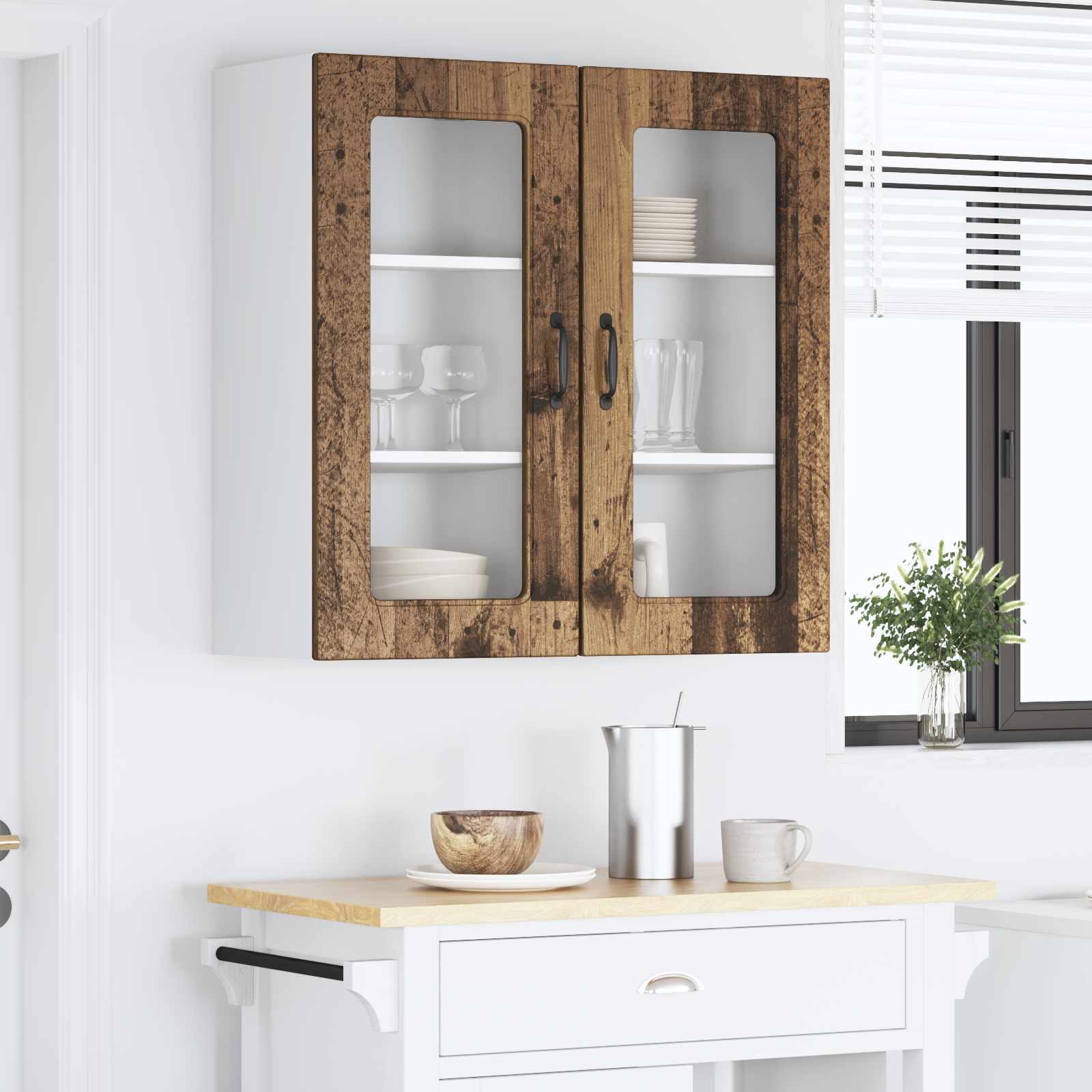 Keukenkast Kalmar 2 pcs Oudhout 40 x 31 x 80 cm Bewerkt hout is nu te koop bij PeponiXL, paradijselijk wonen!