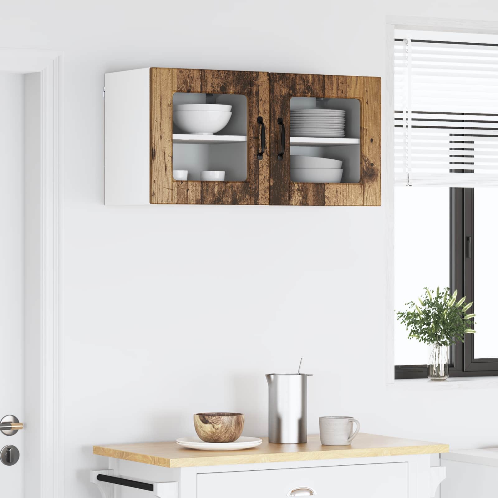 Keukenkast met plank 2 pcs Oudhout 40 x 31 x 40 cm Bewerkt hout is nu te koop bij PeponiXL, paradijselijk wonen!