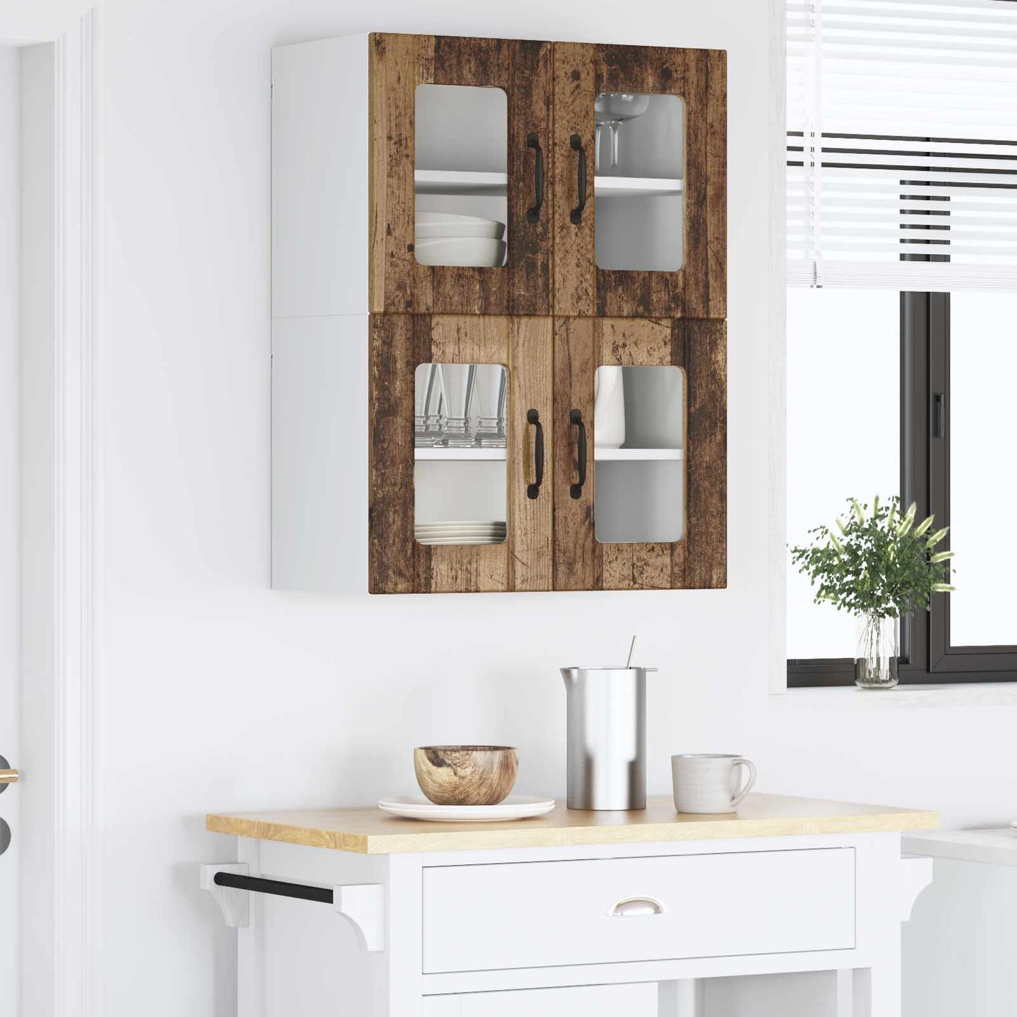 Keukenkast met plank 2 pcs Oudhout 60 x 31 x 40 cm Bewerkt hout is nu te koop bij PeponiXL, paradijselijk wonen!