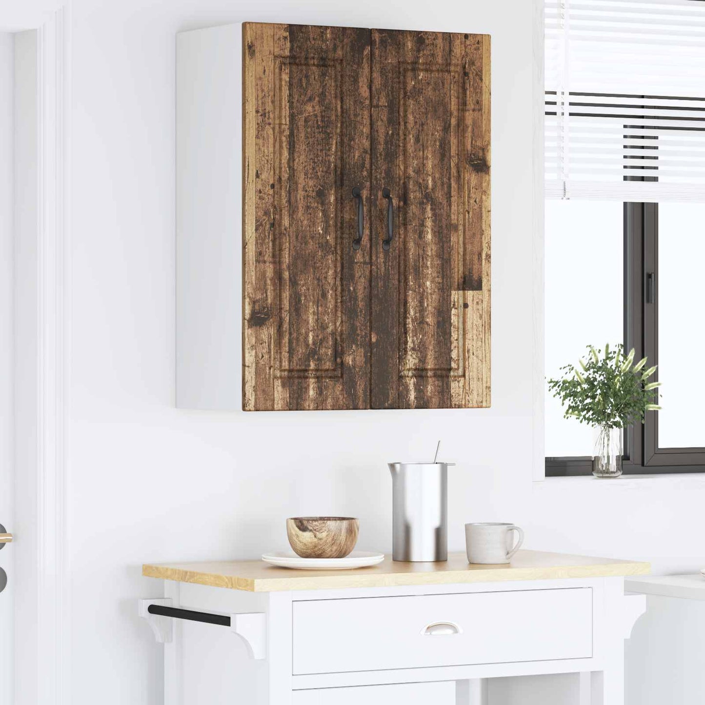 Keukenkast met plank Oudhout 60 x 31 x 80 cm Bewerkt hout is nu te koop bij PeponiXL, paradijselijk wonen!