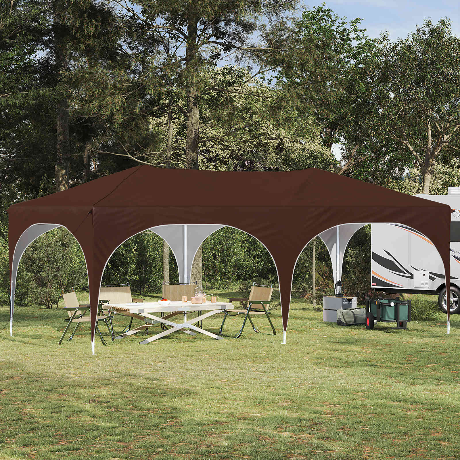 Pop-up Feesttent Bruin 575 x 288 x 245 cm Oxford Stof is nu te koop bij PeponiXL, paradijselijk wonen!