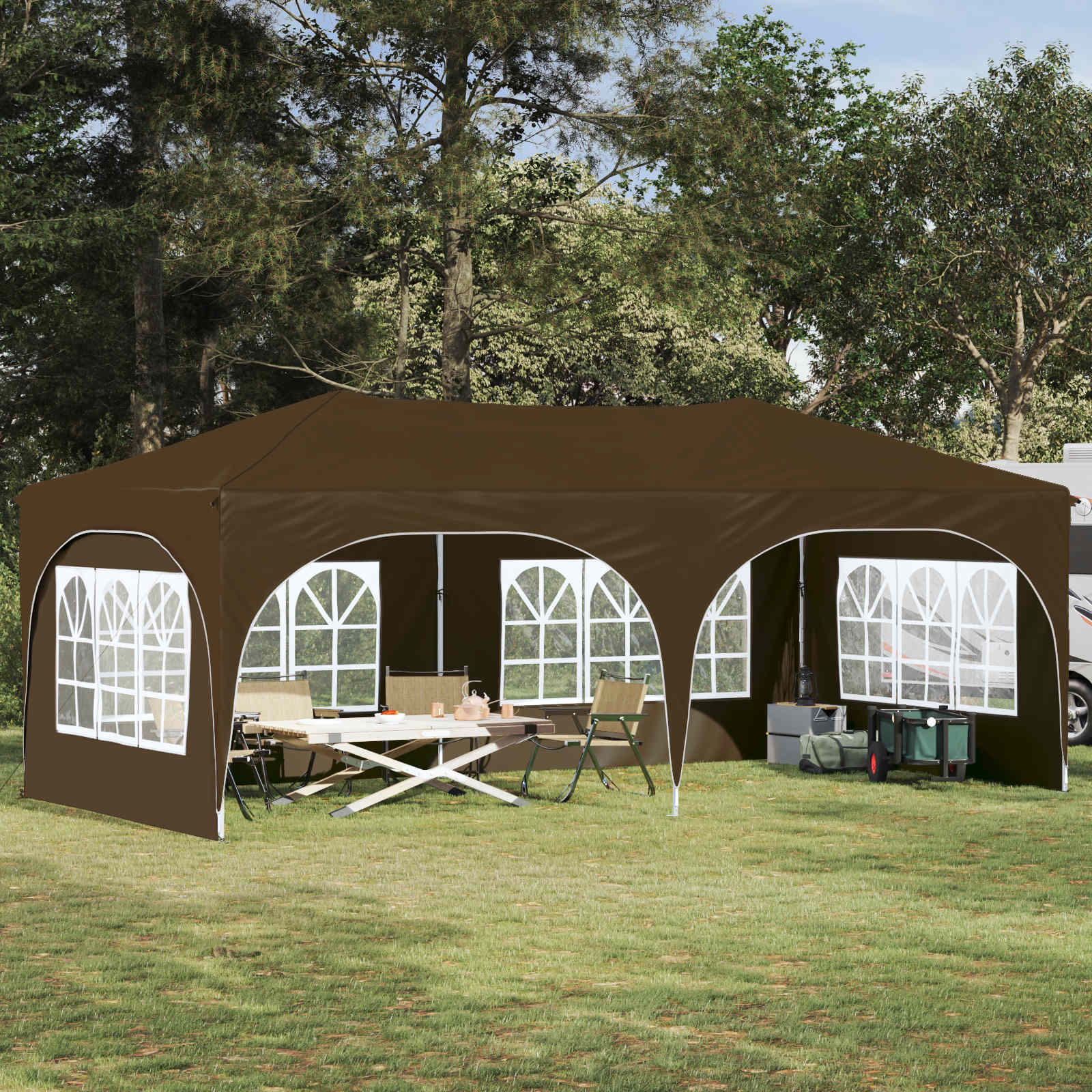 Pop-up Feesttent Taupe 575 x 288 x 245 cm Oxford Stof is nu te koop bij PeponiXL, paradijselijk wonen!