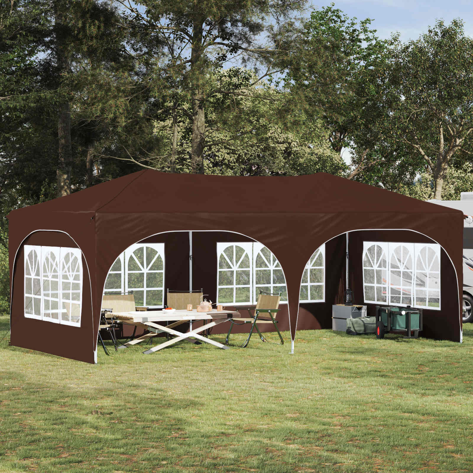 Pop-up Feesttent Bruin 575 x 288 x 245 cm Oxford Stof is nu te koop bij PeponiXL, paradijselijk wonen!