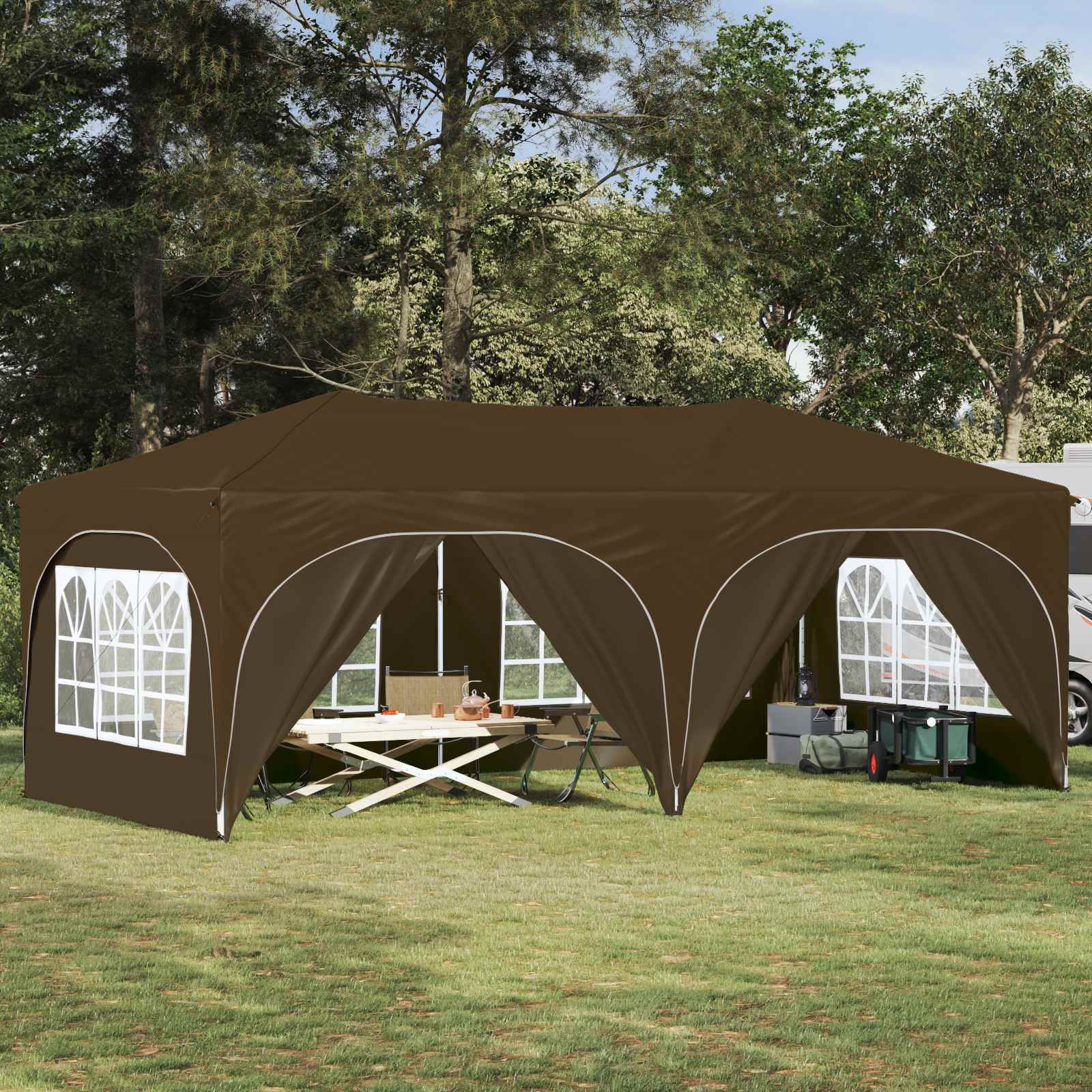Pop-up Feesttent Taupe 575 x 288 x 245 cm Oxford Stof is nu te koop bij PeponiXL, paradijselijk wonen!