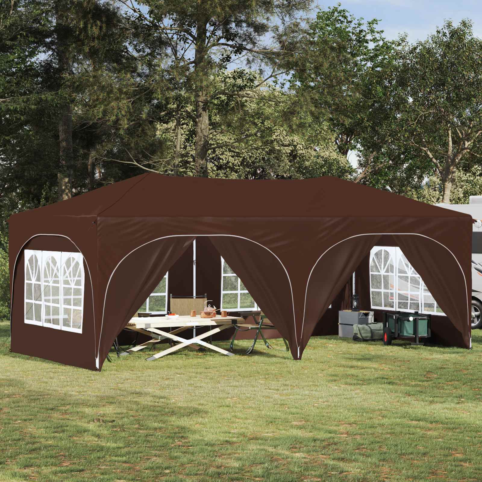 Pop-up Feesttent Bruin 575 x 288 x 245 cm Oxford Stof is nu te koop bij PeponiXL, paradijselijk wonen!
