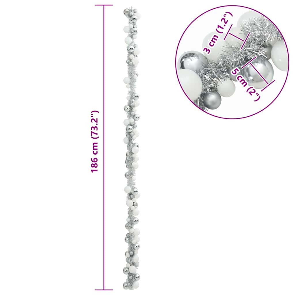 Kerstbal Guirlande Wit en Zilver 186 cm Polystyreen is nu te koop bij PeponiXL, paradijselijk wonen!