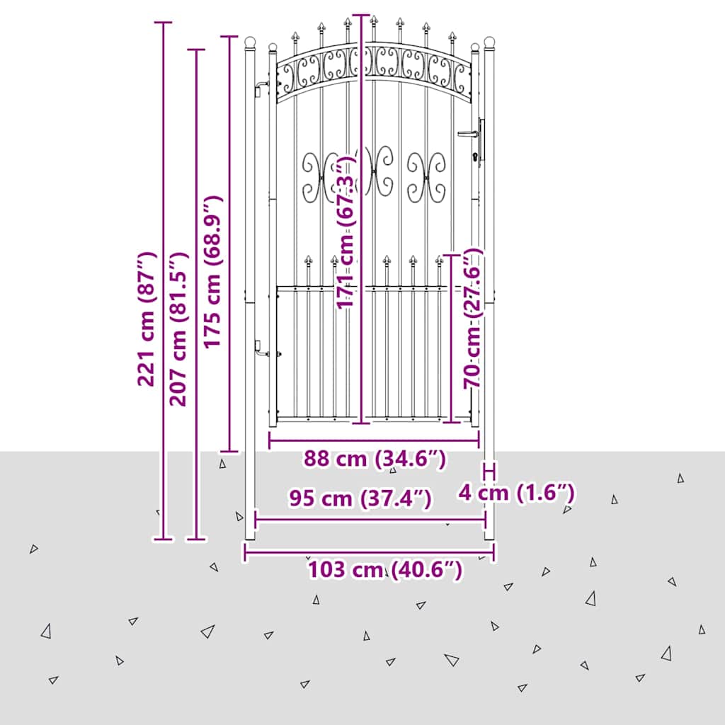 Hekpoort met Spear Boven met slot Grijs 103 x 175 cm Staal is nu te koop bij PeponiXL, paradijselijk wonen!
