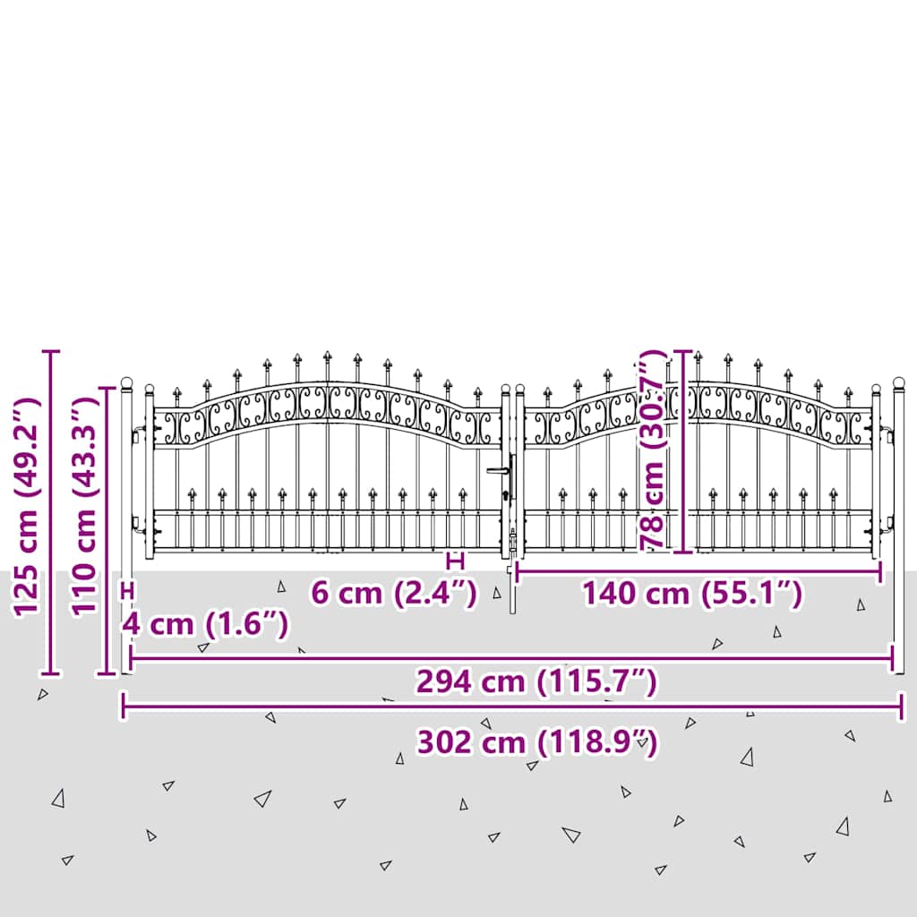 Hekpoort met Spear Boven met slot Grijs 305 x 75 cm Staal is nu te koop bij PeponiXL, paradijselijk wonen!