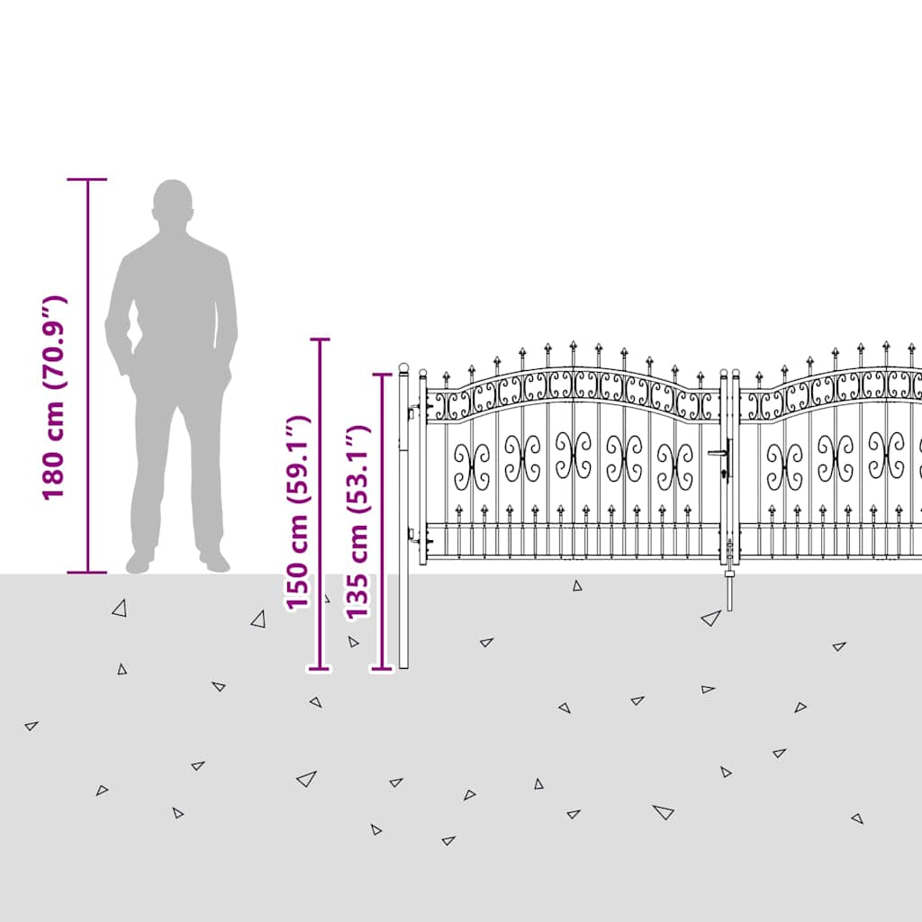 Hekpoort met Spear Boven met slot Grijs 305 x 100 cm Staal is nu te koop bij PeponiXL, paradijselijk wonen!