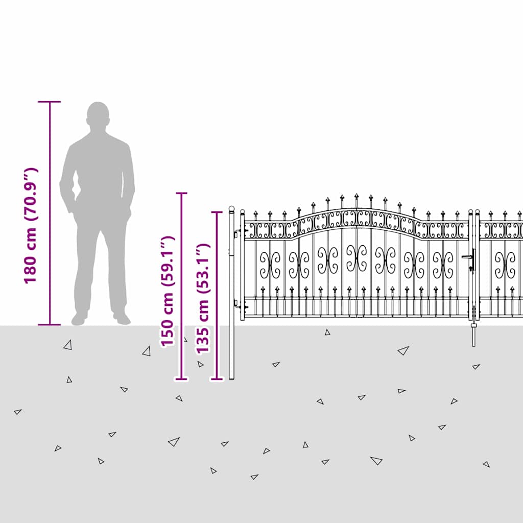 Hekpoort met Spear Boven met slot Grijs 404 x 100 cm Staal is nu te koop bij PeponiXL, paradijselijk wonen!