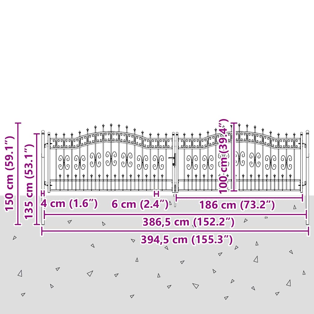 Hekpoort met Spear Boven met slot Grijs 404 x 100 cm Staal is nu te koop bij PeponiXL, paradijselijk wonen!