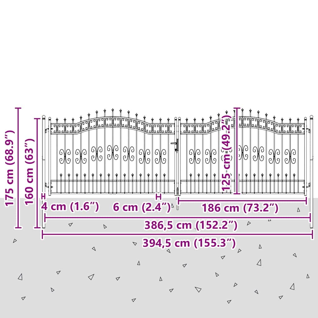 Hekpoort met Spear Boven met slot Grijs 404 x 125 cm Staal is nu te koop bij PeponiXL, paradijselijk wonen!