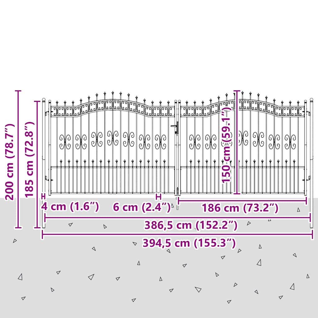 Hekpoort met Spear Boven met slot Grijs 404 x 150 cm Staal is nu te koop bij PeponiXL, paradijselijk wonen!
