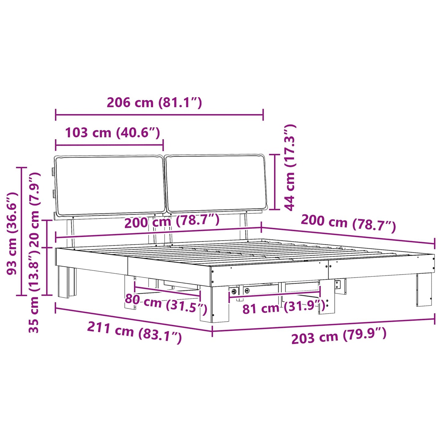 Bedframe met Gevoerd Hoofdgedeelte Donkergrijs 200 x 200 cm is nu te koop bij PeponiXL, paradijselijk wonen!