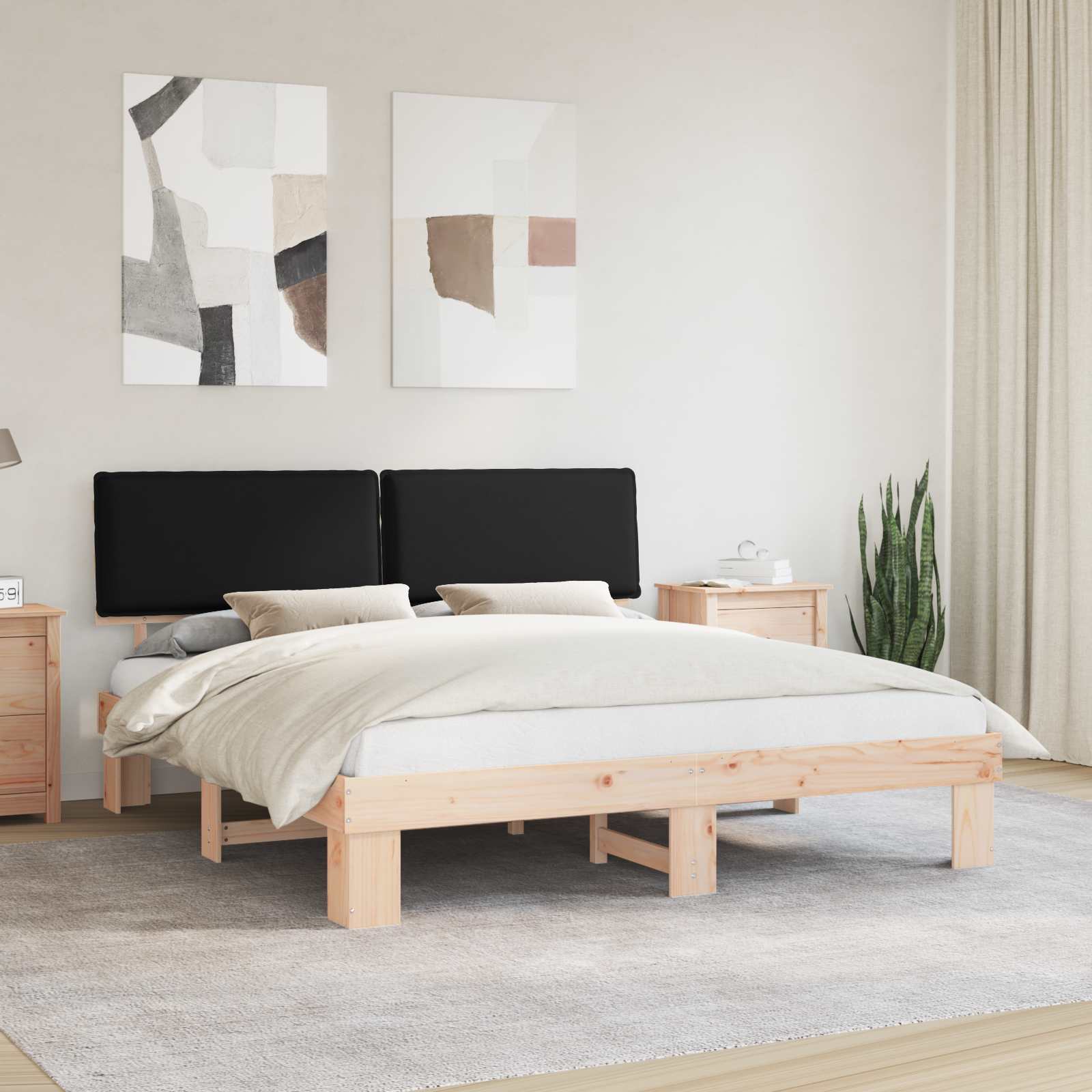 Bedframe met Gevoerd Hoofdgedeelte Zwart 200 x 200 cm is nu te koop bij PeponiXL, paradijselijk wonen!