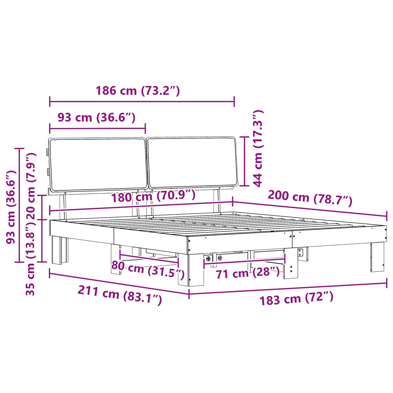 Bedframe met Gevoerd Hoofdgedeelte Lichtgrijs 180 x 200 cm is nu te koop bij PeponiXL, paradijselijk wonen!