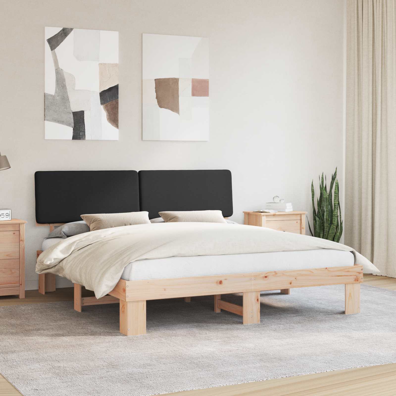 Bedframe met Gevoerd Hoofdgedeelte Zwart 200 x 200 cm is nu te koop bij PeponiXL, paradijselijk wonen!