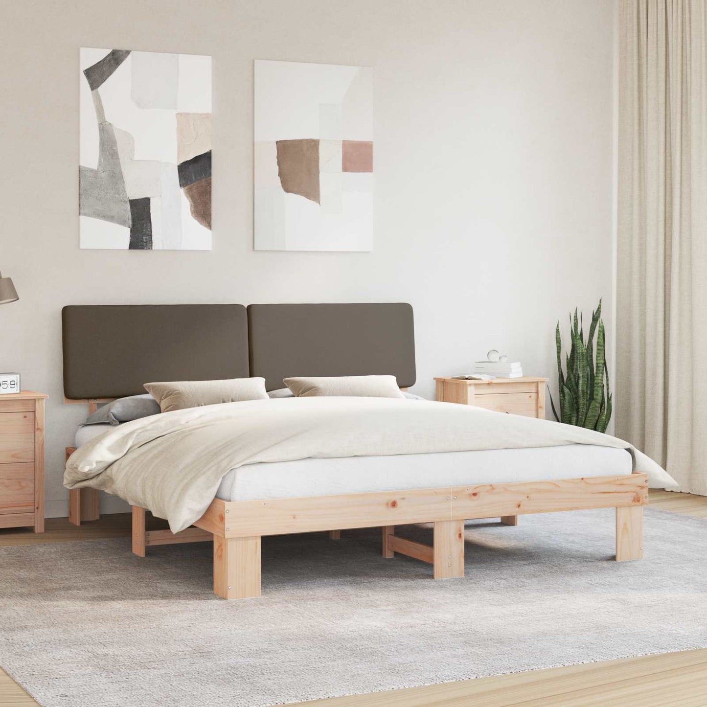 Bedframe met Gevoerd Hoofdgedeelte Taupe 200 x 200 cm is nu te koop bij PeponiXL, paradijselijk wonen!