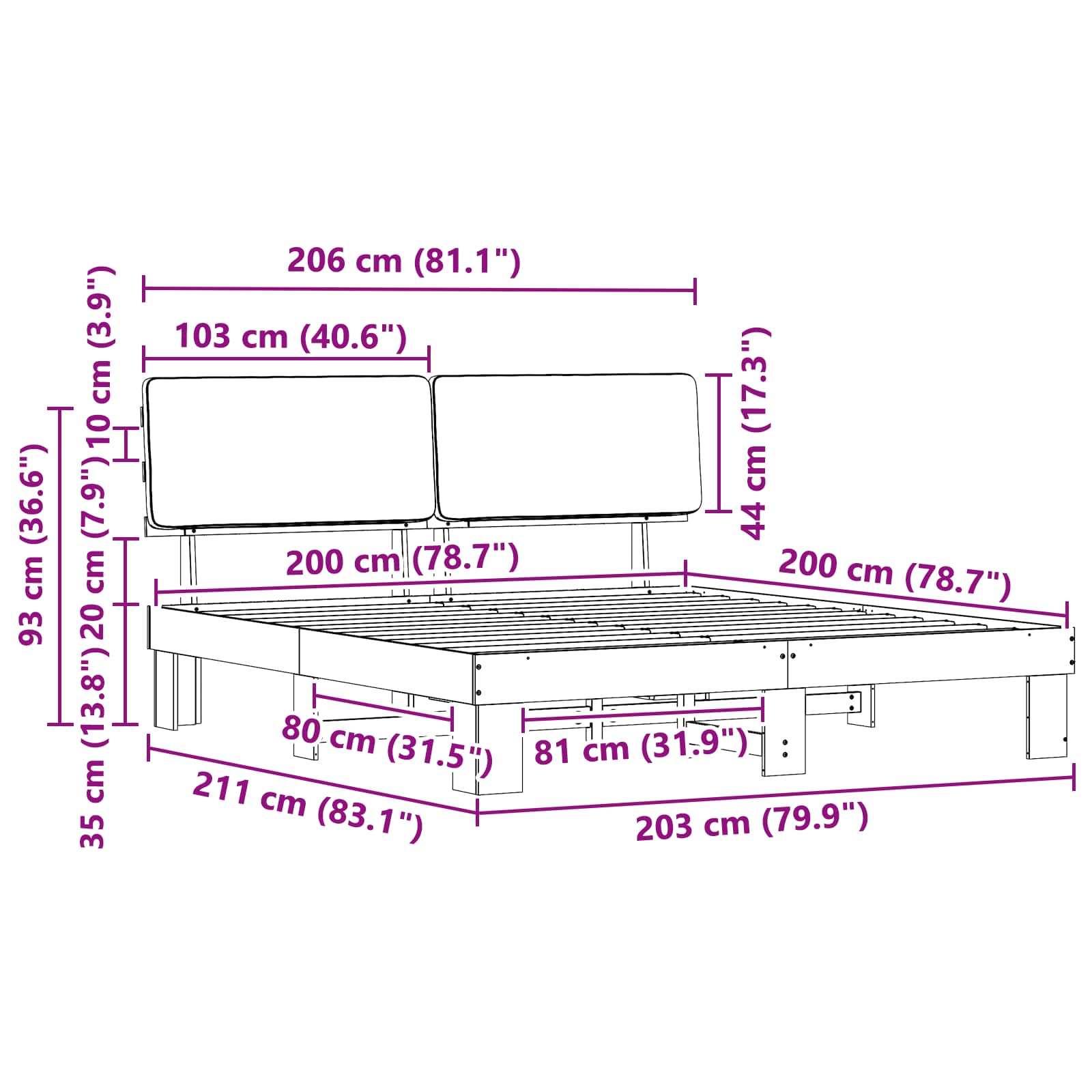 Bedframe met Gevoerd Hoofdgedeelte Taupe 200 x 200 cm is nu te koop bij PeponiXL, paradijselijk wonen!