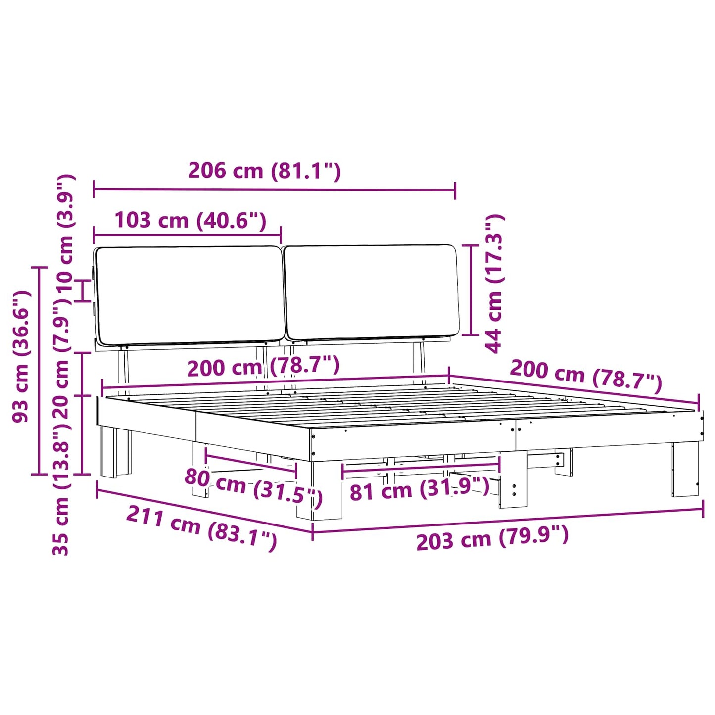 Bedframe met Gevoerd Hoofdgedeelte Lichtgrijs 200 x 200 cm is nu te koop bij PeponiXL, paradijselijk wonen!