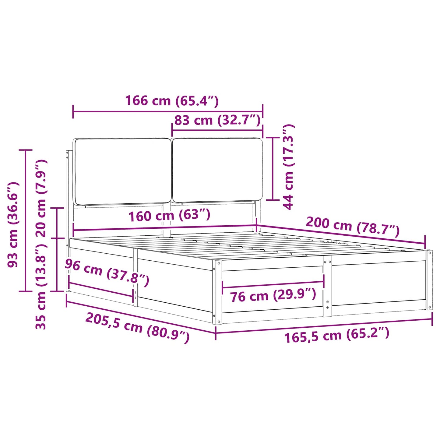 Bedframe met Gevoerd Hoofdgedeelte Zwart 160 x 200 cm is nu te koop bij PeponiXL, paradijselijk wonen!