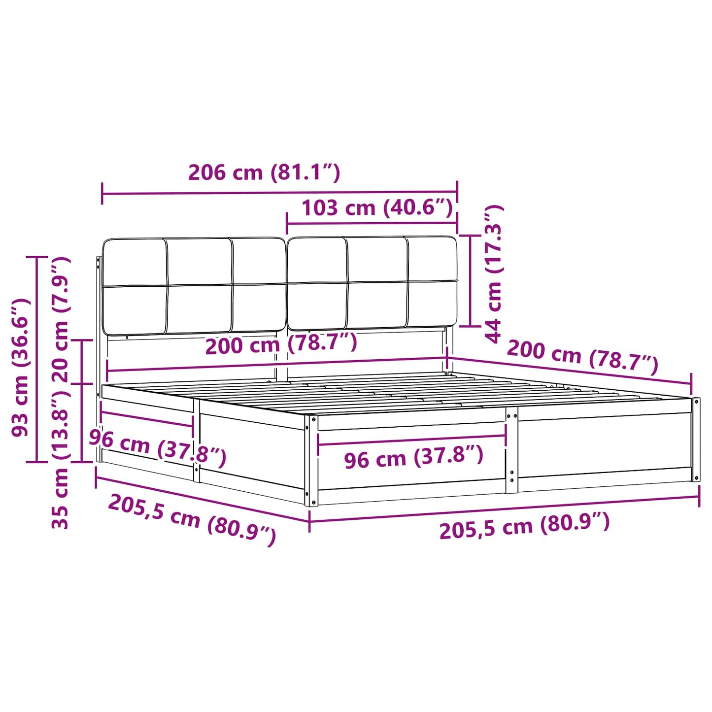Bedframe met Gevoerd Hoofdgedeelte Donkergrijs 200 x 200 cm is nu te koop bij PeponiXL, paradijselijk wonen!