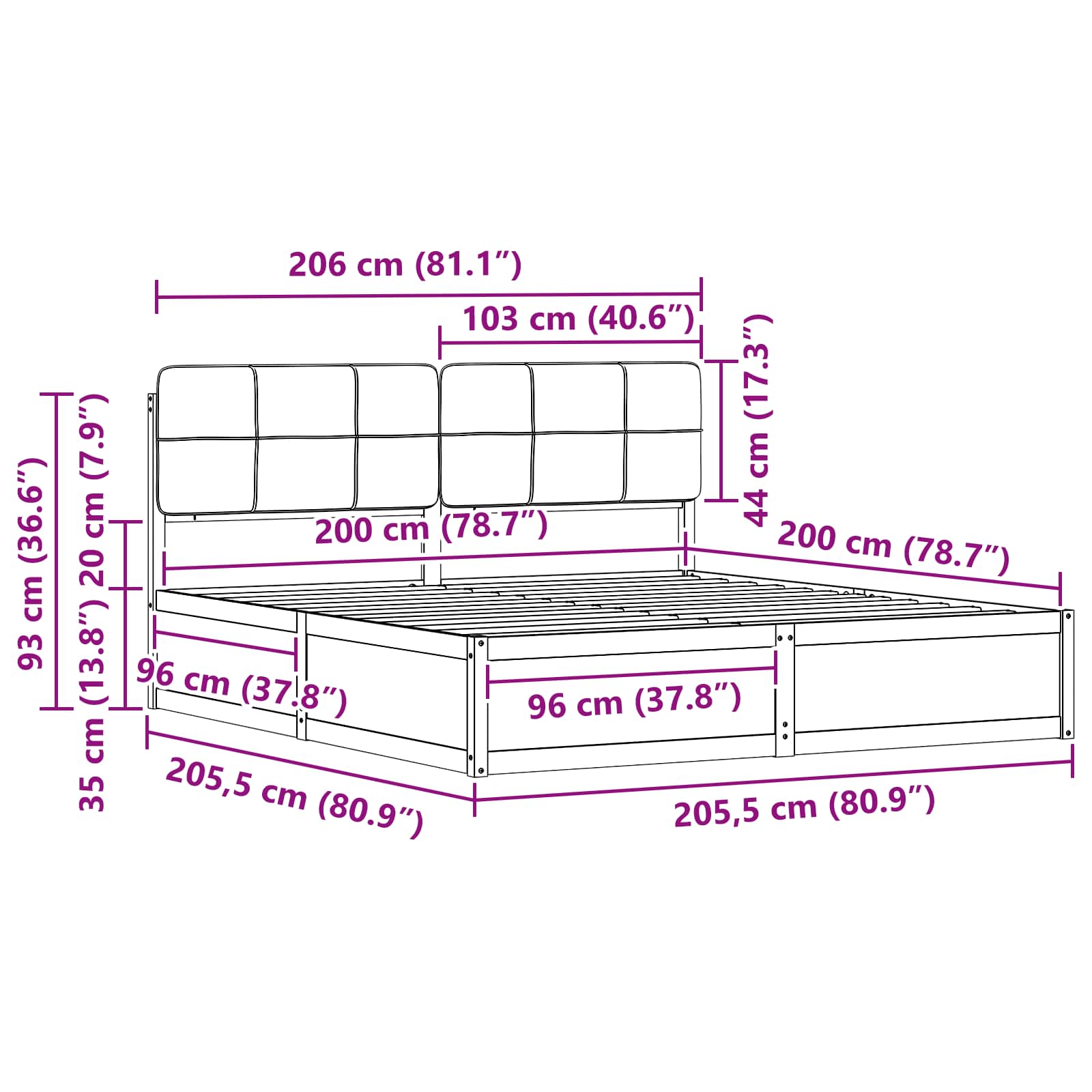 Bedframe met Gevoerd Hoofdgedeelte Taupe 200 x 200 cm is nu te koop bij PeponiXL, paradijselijk wonen!