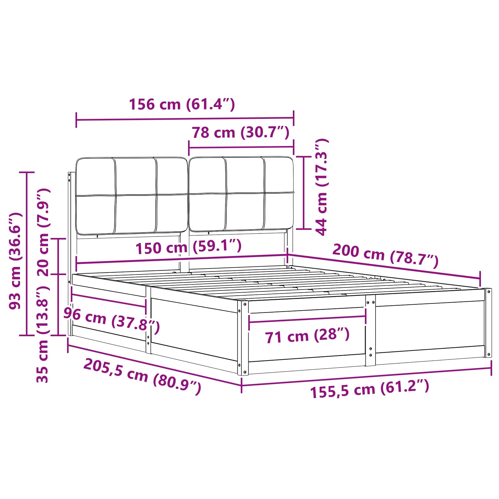 Bedframe met Gevoerd Hoofdgedeelte Donkergrijs 150 x 200 cm is nu te koop bij PeponiXL, paradijselijk wonen!
