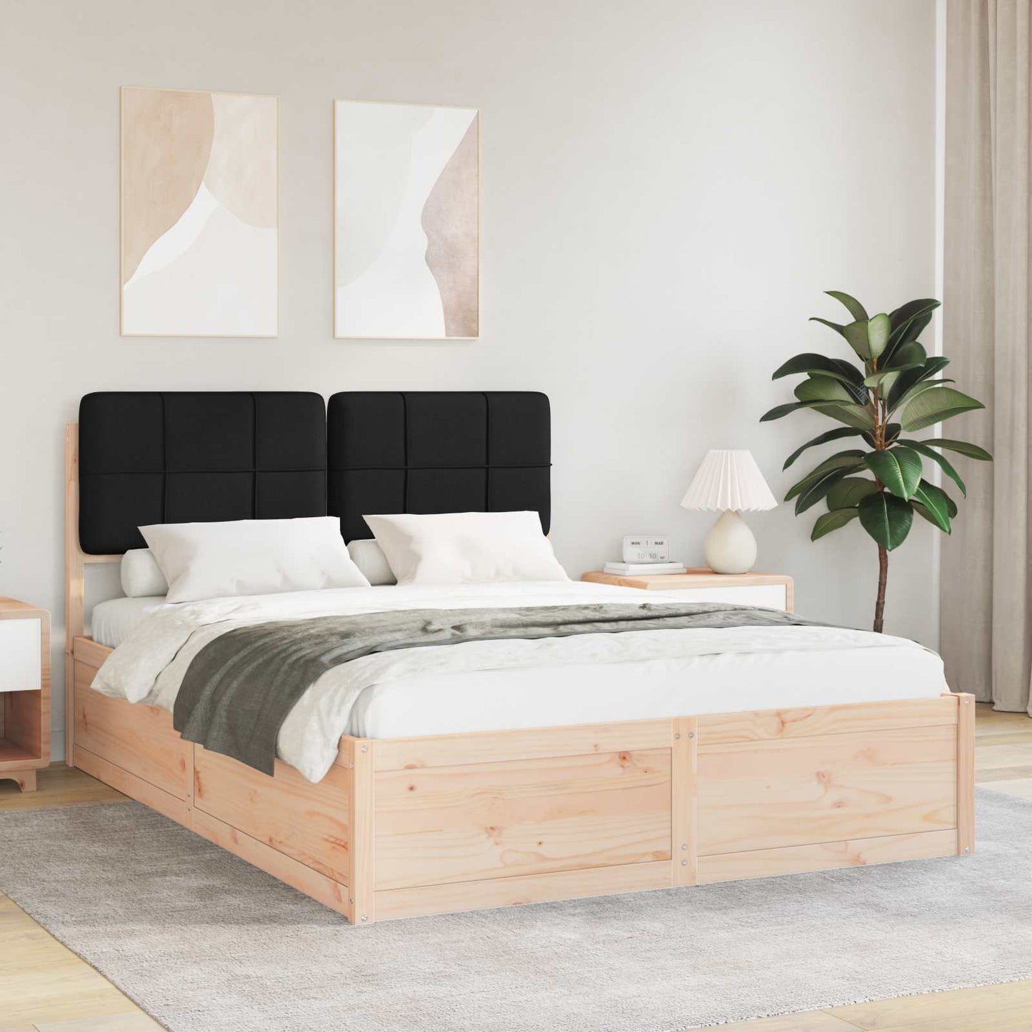 Bedframe met Gevoerd Hoofdgedeelte Zwart 140 x 200 cm is nu te koop bij PeponiXL, paradijselijk wonen!