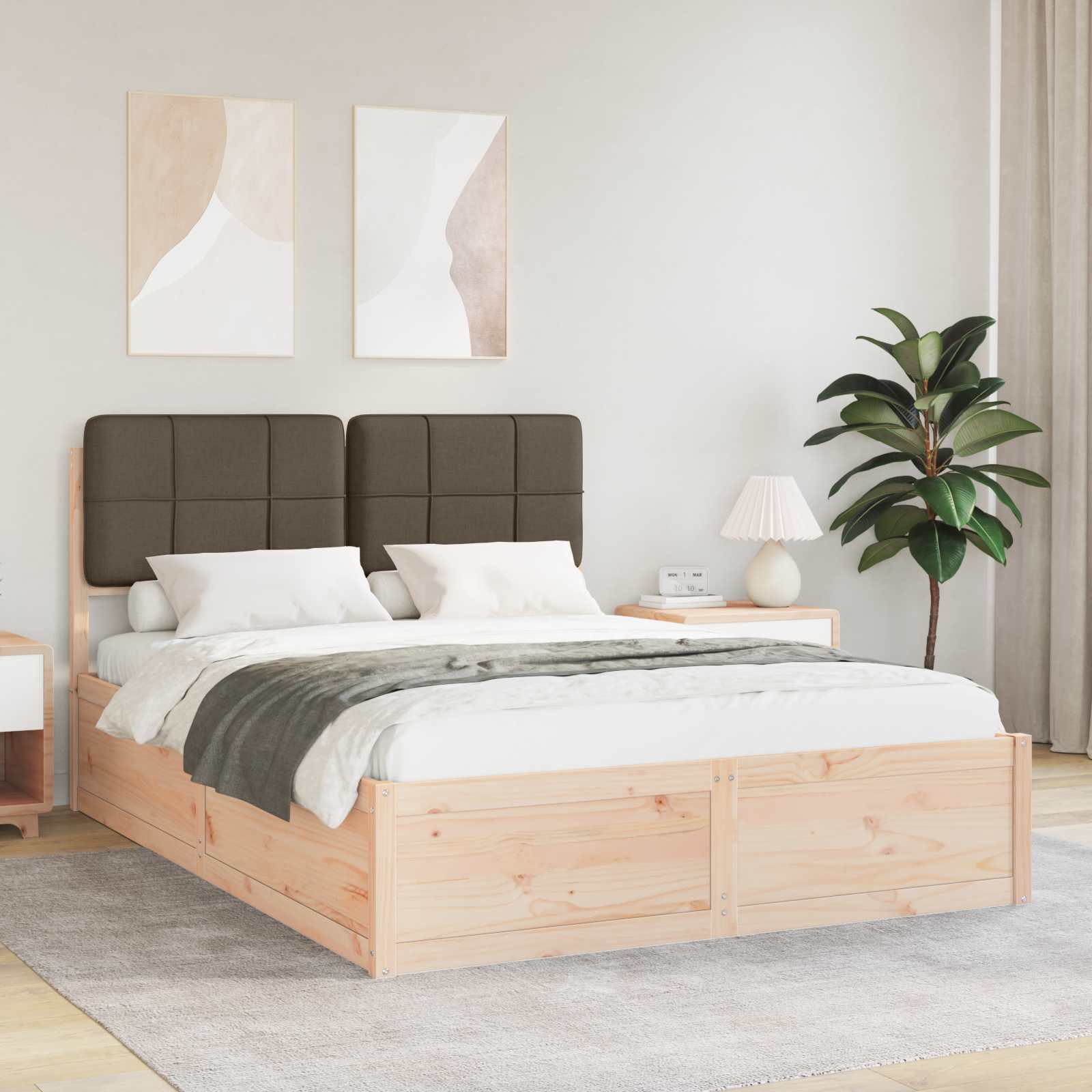Bedframe met Gevoerd Hoofdgedeelte Taupe 135 x 190 cm is nu te koop bij PeponiXL, paradijselijk wonen!