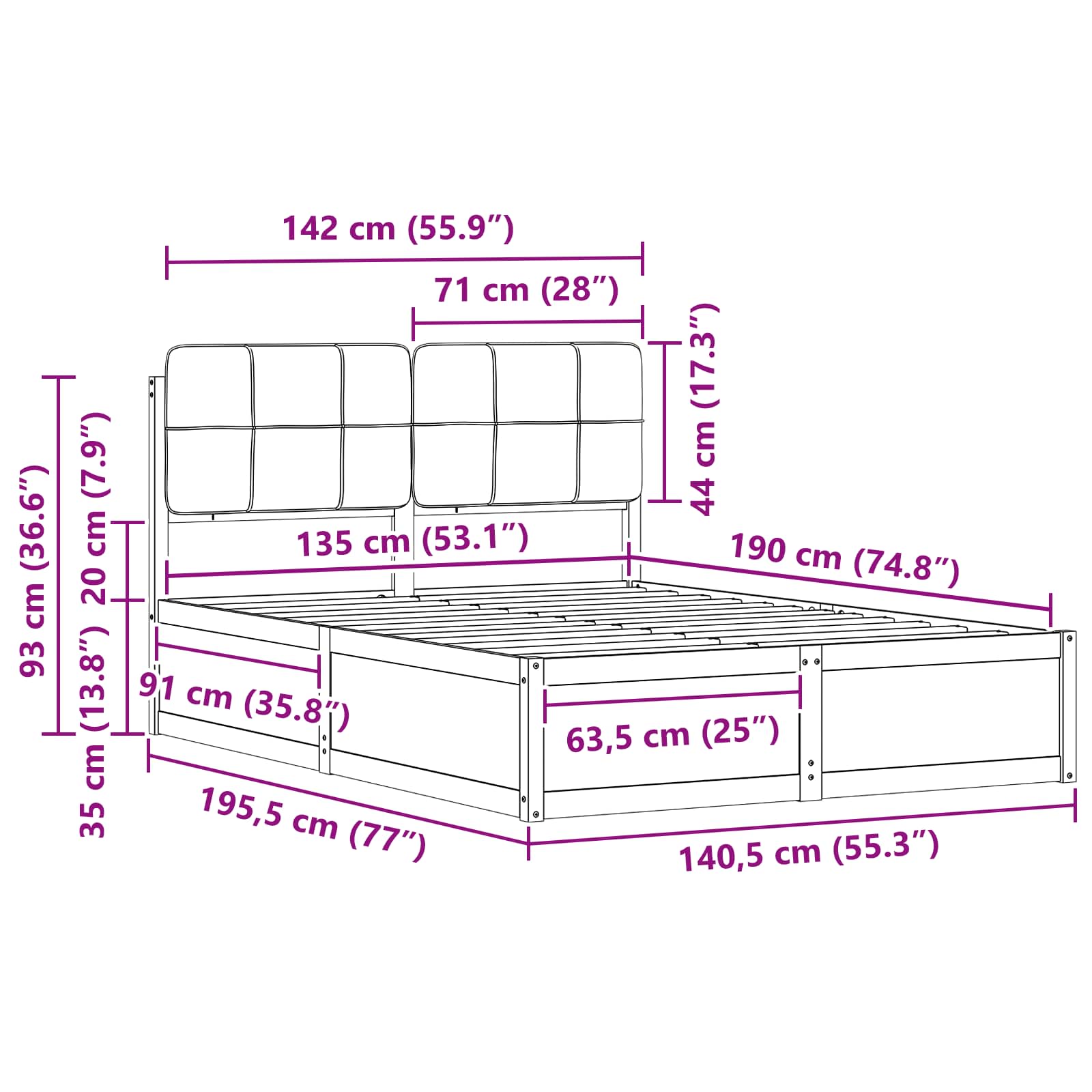Bedframe met Gevoerd Hoofdgedeelte Lichtgrijs 135 x 190 cm is nu te koop bij PeponiXL, paradijselijk wonen!