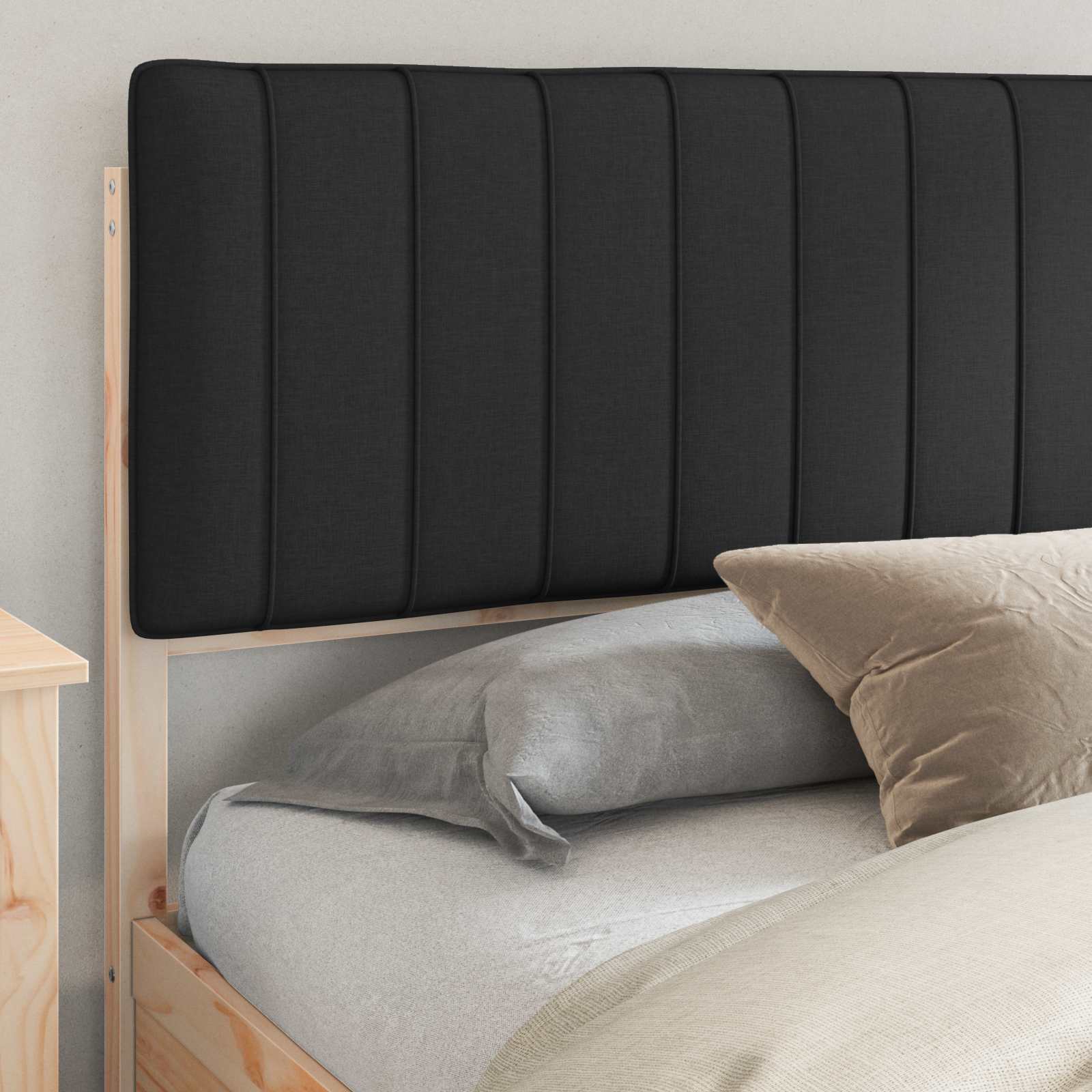 Bedframe met Gevoerd Hoofdgedeelte Zwart 200 x 200 cm is nu te koop bij PeponiXL, paradijselijk wonen!